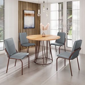 Conjunto Sala De Jantar Mesa Redonda 100cm Base Omega Tampo Mdf Malibu Grafite - Marrom