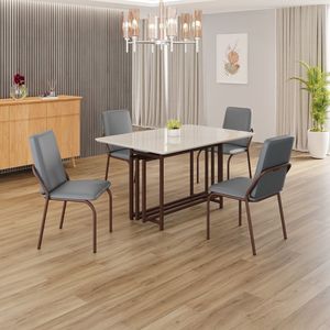 Conjunto Sala De Jantar Mesa 120x90cm Base Pérola Tampo Mdf Com Vidro Malibu Grafite - Marrom