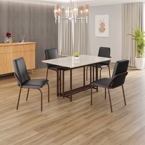 Conjunto Sala De Jantar Mesa 120x90cm Base Pérola Tampo Mdf Com Vidro Malibu Preto - Marrom