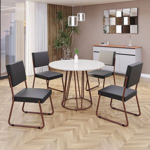 Conjunto Sala De Jantar Mesa Redonda 100cm Base Omega Tampo Mdf Laca Com Vidro Napoli Preto - Marrom