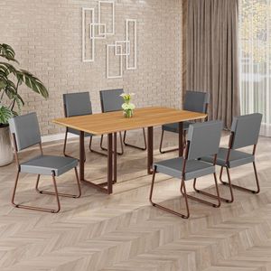 Conjunto Sala De Jantar Mesa 160x90cm Base Lunna Tampo Mdf Napoli Grafite - Marrom