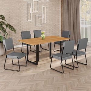 Conjunto Sala De Jantar Mesa 160x90cm Base Lunna Tampo Mdf Napoli Grafite - Preto