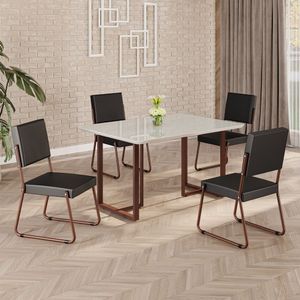 Conjunto Sala De Jantar Mesa 120x90cm Base Lunna Tampo Mdf Laca Com Vidro Napoli Preto Marrom