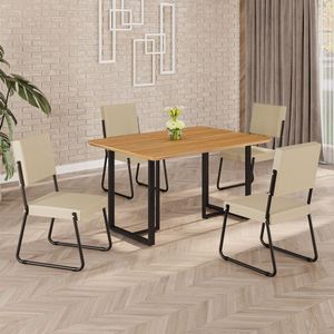 Conjunto Sala De Jantar Mesa 120x90cm Base Lunna Tampo Mdf Napoli Creme - Preto