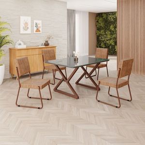 Conjunto Sala De Jantar Mesa 120x90cm Base Império Tampo Mdf Laca Com Vidro Napoli Marrom