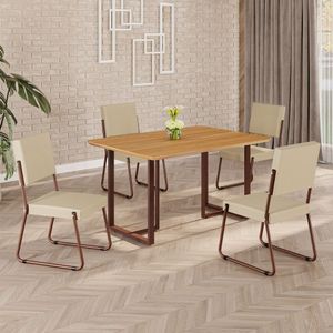 Conjunto Sala De Jantar Mesa 120x90cm Base Lunna Tampo Mdf Napoli Creme - Marrom