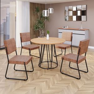 Conjunto Sala De Jantar Mesa Redonda 100cm Base Omega Tampo Mdf Napoli Marrom - Preto