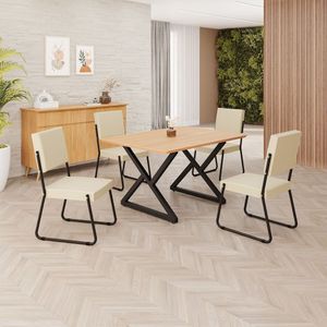 Conjunto Sala De Jantar Mesa 120x90cm Base Império Tampo Mdf Napoli Creme Preto