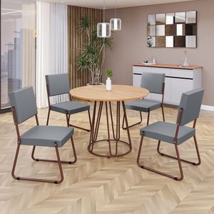 Conjunto Sala De Jantar Mesa Redonda 100cm Base Omega Tampo Mdf Napoli Grafite - Marrom