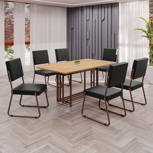 Conjunto Sala De Jantar Mesa 160x90cm Base Pérola Tampo Mdf Napoli Preto - Marrom