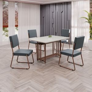 Conjunto Sala De Jantar Mesa 120x90cm Base Pérola Tampo Mdf Laca Com Vidro Napoli Grafite - Marrom
