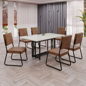 Conjunto Sala De Jantar Mesa 160x90cm Base Pérola Tampo Mdf Laca Com Vidro Napoli Marrom - Preto