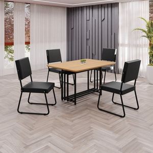 Conjunto Sala De Jantar Mesa 120x90cm Base Pérola Tampo Mdf Napoli Preto
