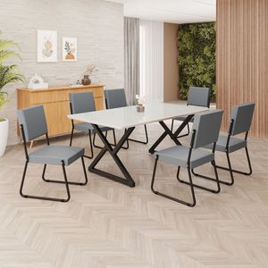 Conjunto Sala De Jantar Mesa 160x90cm Base Império Tampo Mdf Laca Com Vidro Napoli Grafite Preto