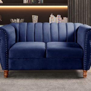 Namoradeira Realeza Sofá Chesterfield Decoração Sala Recepção Estilo Retrô Azul Marinho