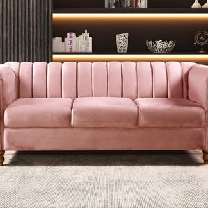 Sofá Chesterfield Realeza 3 Lugares Decoração Retrô Rose