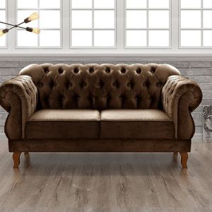 Sofá 2 Lugares Duquesa Chesterfield Decoração Recepção Marrom