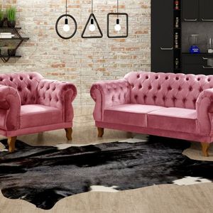 Sofá 2 E 1 Lugares Duquesa Decoração Sala Recepção Retrô Rosa