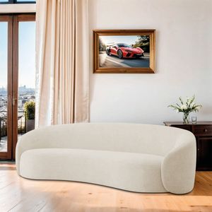 Sofá Curvo Orgânico Sala Recepção 3 Lugares Alemanha 200cm Bouclé Bege