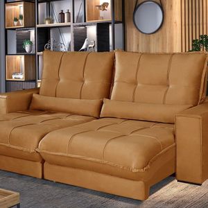 Sofá Retrátil E Reclinável Thor - Molas Ensacadas 210 Cm – Veludo Cobre /terracota