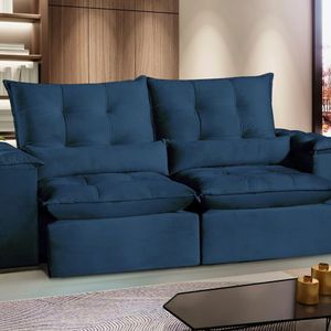 Sofá São Paulo Retrátil E Reclinável - Assento Com Molas – 250 Cm Veludo Azul Marinho