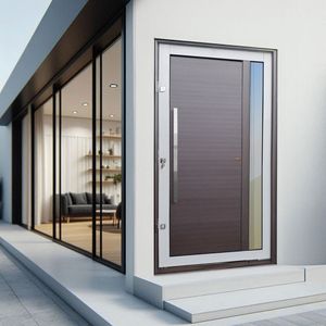 Porta Pivotante Lambril Visione Com Puxador Lado Esquerdo Elite 216x100 Mix Corten