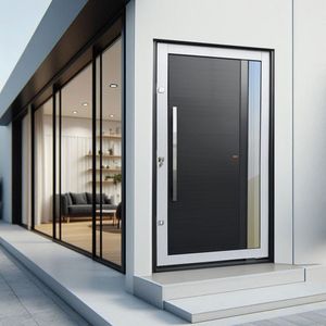 Porta Pivotante Lambril Visione Com Puxador Lado Direito Elite 216x150 Mix Preto