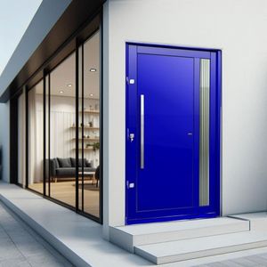 Porta Pivotante Lambril Visione Com Puxador Lado Direito Elite 240cmx120cm Azul