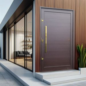 Porta Pivotante Lambril Com Puxador Lado Direito Elite 240x120 Corten