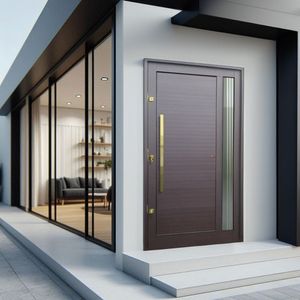 Porta Pivotante Lambril Visione Com Puxador Lado Esquerdo Elite 240cmx130cm Corten