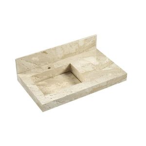 Kit 2 Lavatórios Em Porcelanato Para Banheiro 80cm Com Cuba Esculpida Travertino
