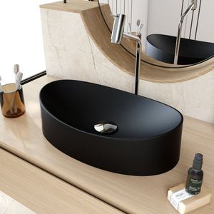 Cuba De Apoio Oval Canoa Bc47 47x30cm Lapimat Preto Matte Fosca