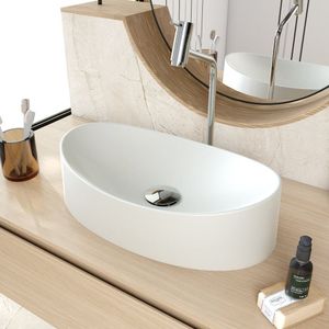 Cuba De Apoio Oval Canoa Bc47 47x30cm Lapimat Cinza Matte Fosca