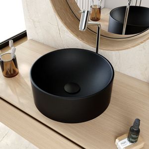 Cuba De Apoio Redonda Bl34 34x34cm Lapimat Preto Matte Fosca