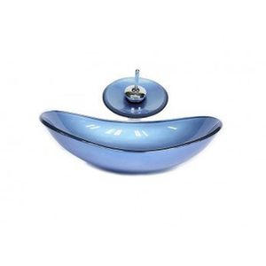 Cuba De Vidro Oval Chanfrada 46cm Azul