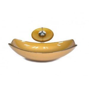 Cuba De Vidro Oval Chanfrada 51cm Com Válvula Clicke Torneira Metal Champanhe