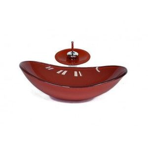 Cuba De Vidro Oval Chanfrada 46cm Com Válvula Clicke Torneira Metal Vermelho Cereja