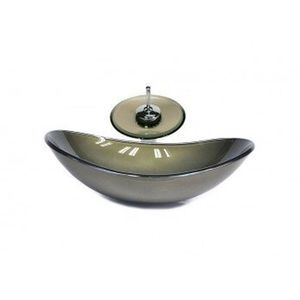 Cuba De Vidro Oval Chanfrada 46cm Com Válvula E Torneira Metal Verde