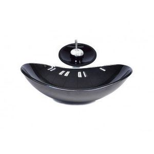 Cuba De Vidro Oval Chanfrada 46cm Com Válvula Clicke Torneira Metal Grafite