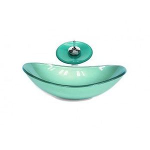 Cuba De Vidro Oval Chanfrada 46cm Com Válvula Click Verde