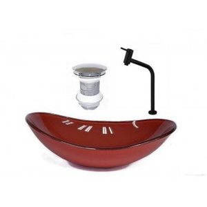 Cuba De Vidro Oval Chanfrada 46cm Vermelho Cereja