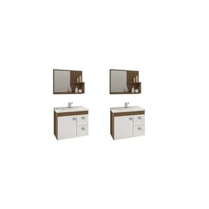 Kit Com 2 Gabinetes Suspensos Com Cuba E Espelheira Isa Amêndoa Branco