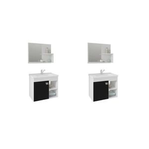 Kit Com 2 Gabinetes Suspenso Com Cuba E Espelheira Bia Branco