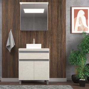 Gabinete De Banheiro 65cm Com Cuba E Armário Ref 502 Branco Arenito