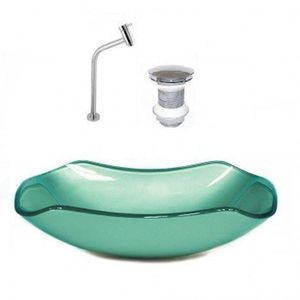 Cuba De Vidro Oval 55cm Com Válvula E Torneira Verde