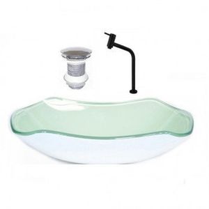 Cuba De Vidro Oval 47cm Com Válvula E Torneira Branco