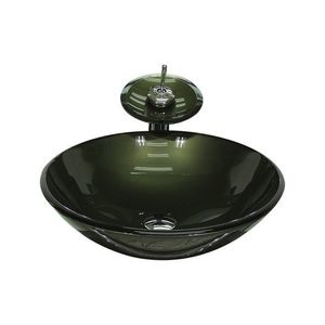 Cuba De Vidro Redonda 35cm Ouro Envelhecido + Valvula + Torneira Cascata Ouro Envelhecido