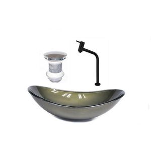Cuba De Vidro Oval 55cm Ouro Envelhecido + Valvula + Torneira Ouro Envelhecido