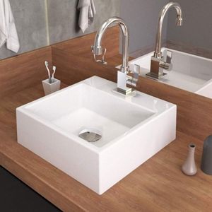 Kit 2 Cubas Q355 Com Torneira Luxo 1195 Metal Válvula Click 1 Polegada G Sifão PVC Flexível Compace Branco