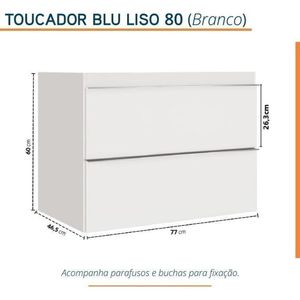 Conjunto Para Banheiro Lavatório Em Porcelanato Com Cuba Esculpida, Gabinete E Espelheira Lisa 80cm Branco